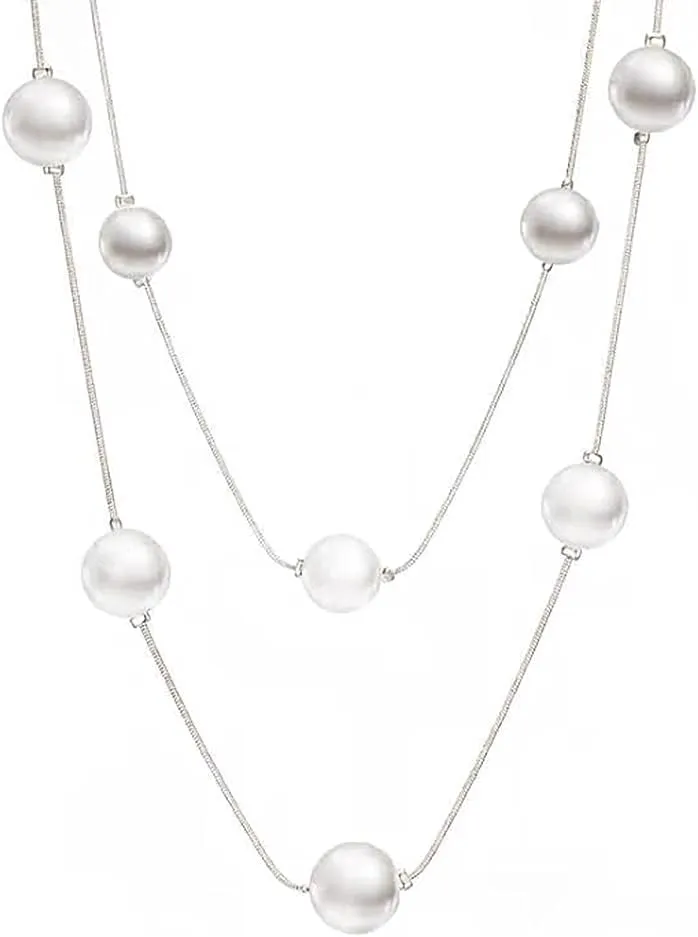 Fashion Simulated Pearl Layered Sweater Long Necklaces Bohemia Chic Statement Necklace for Women Jewelry Gift Gold Silver Tone