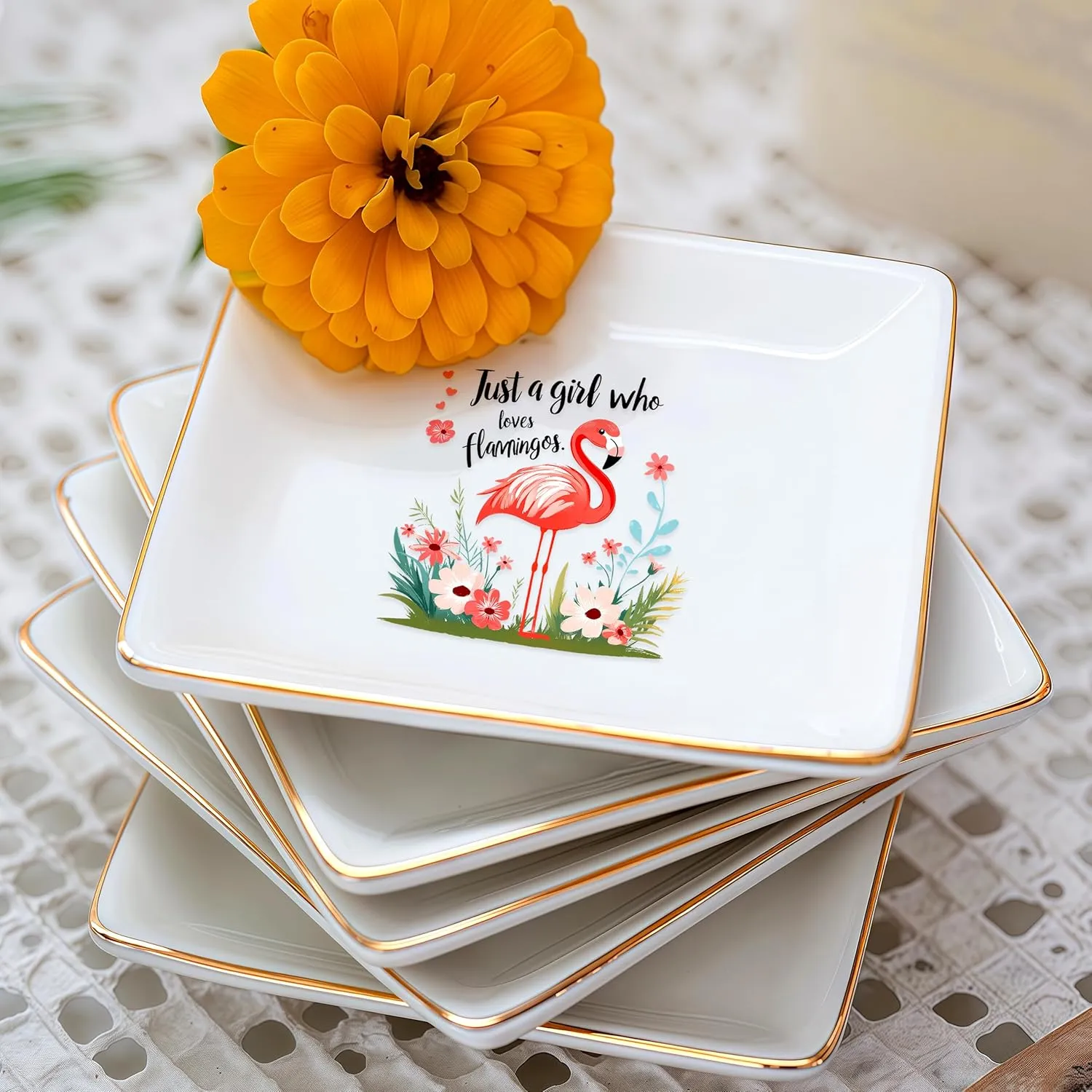 Flamingo Jewelry Ring Holder Dish Tray, Gifts For Women Teens Girls Kids, Flamingo Lovers Themed Stuff Things Decor Merch, Home Room Ring Earrings Necklace Organizer Holder!