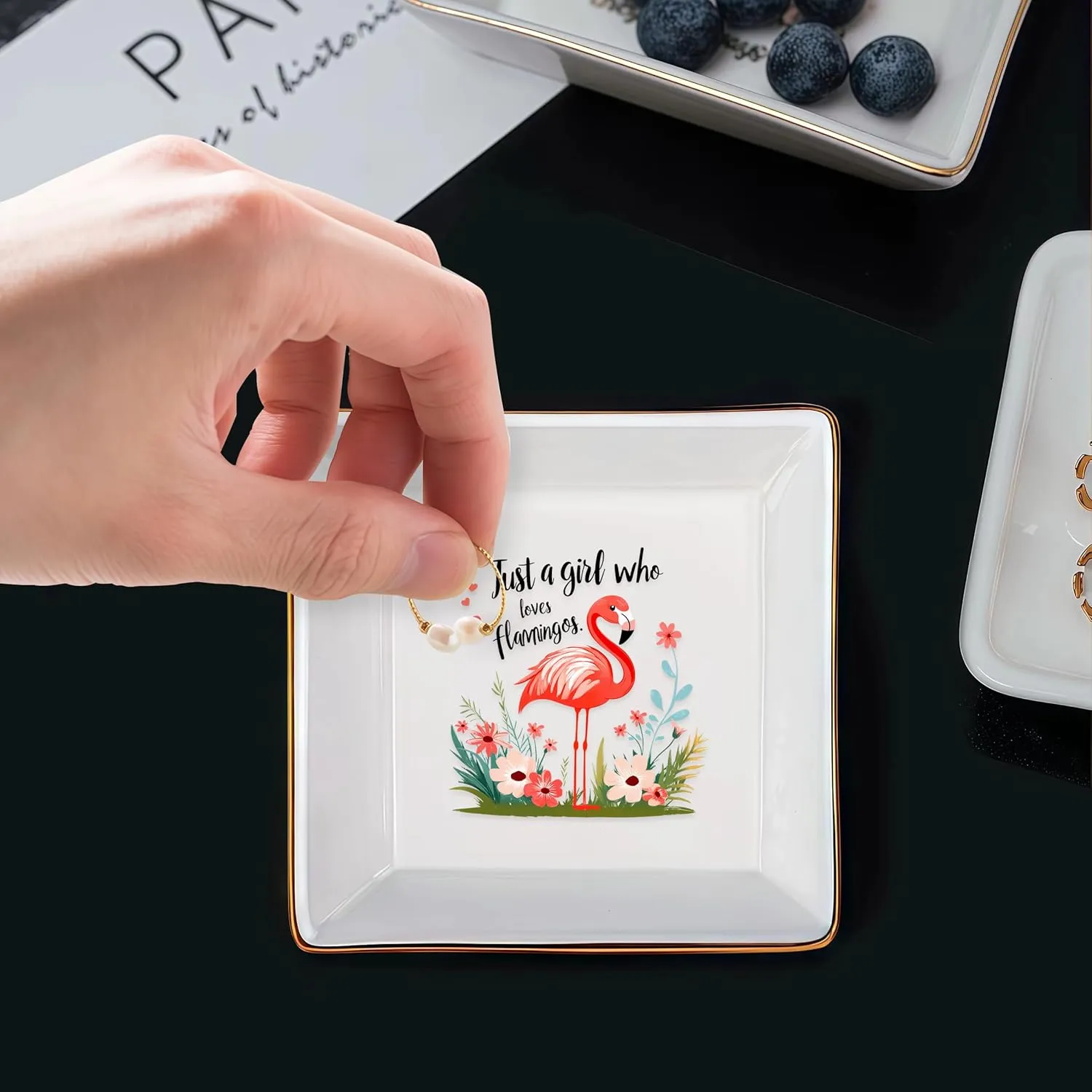 Flamingo Jewelry Ring Holder Dish Tray, Gifts For Women Teens Girls Kids, Flamingo Lovers Themed Stuff Things Decor Merch, Home Room Ring Earrings Necklace Organizer Holder!