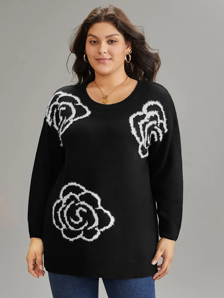 Floral Print Two Tone Drop Shoulder Pullover