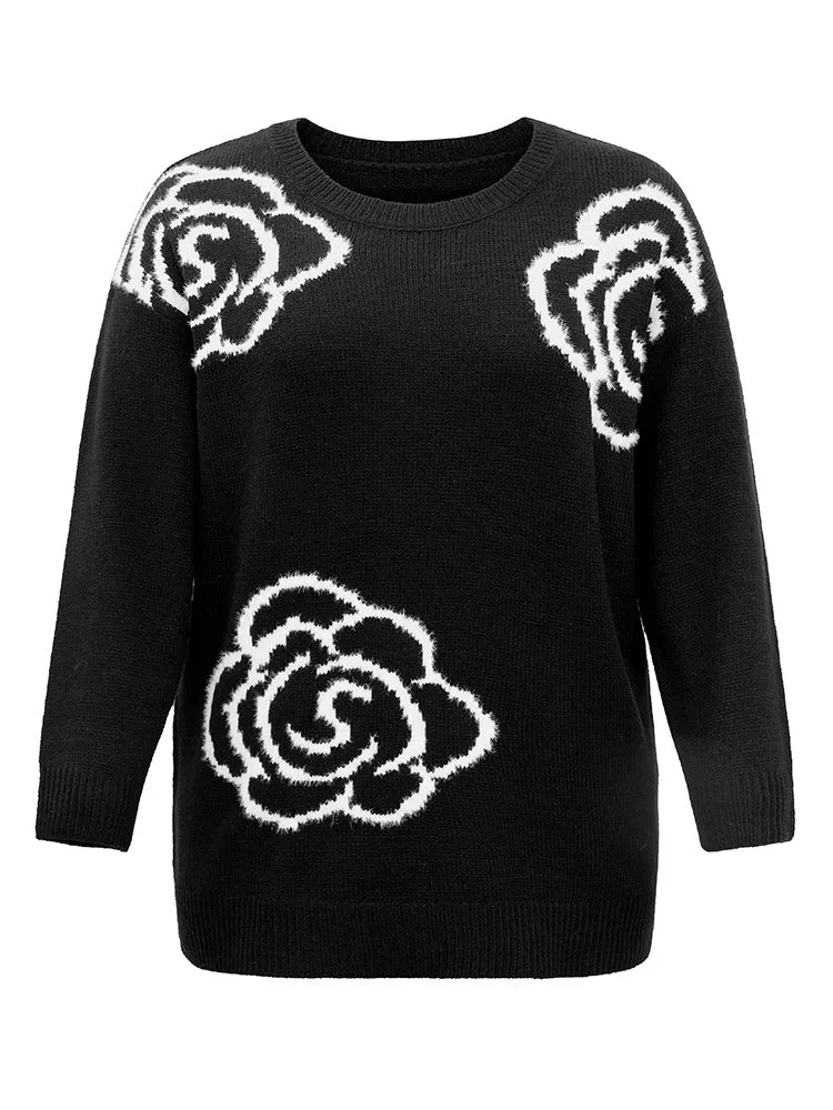 Floral Print Two Tone Drop Shoulder Pullover