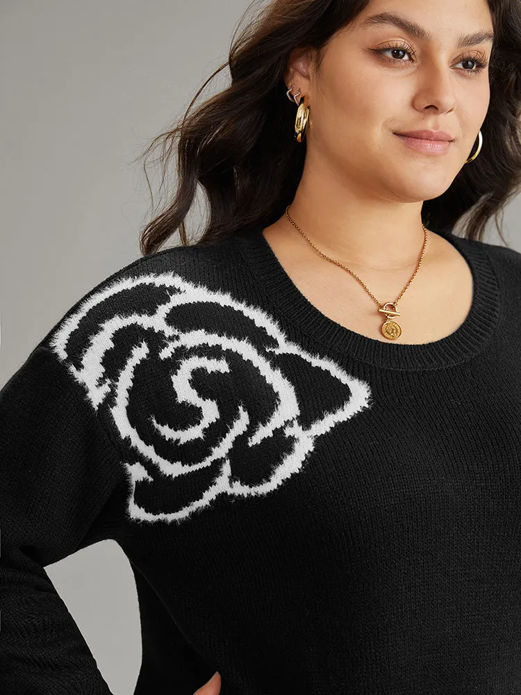 Floral Print Two Tone Drop Shoulder Pullover
