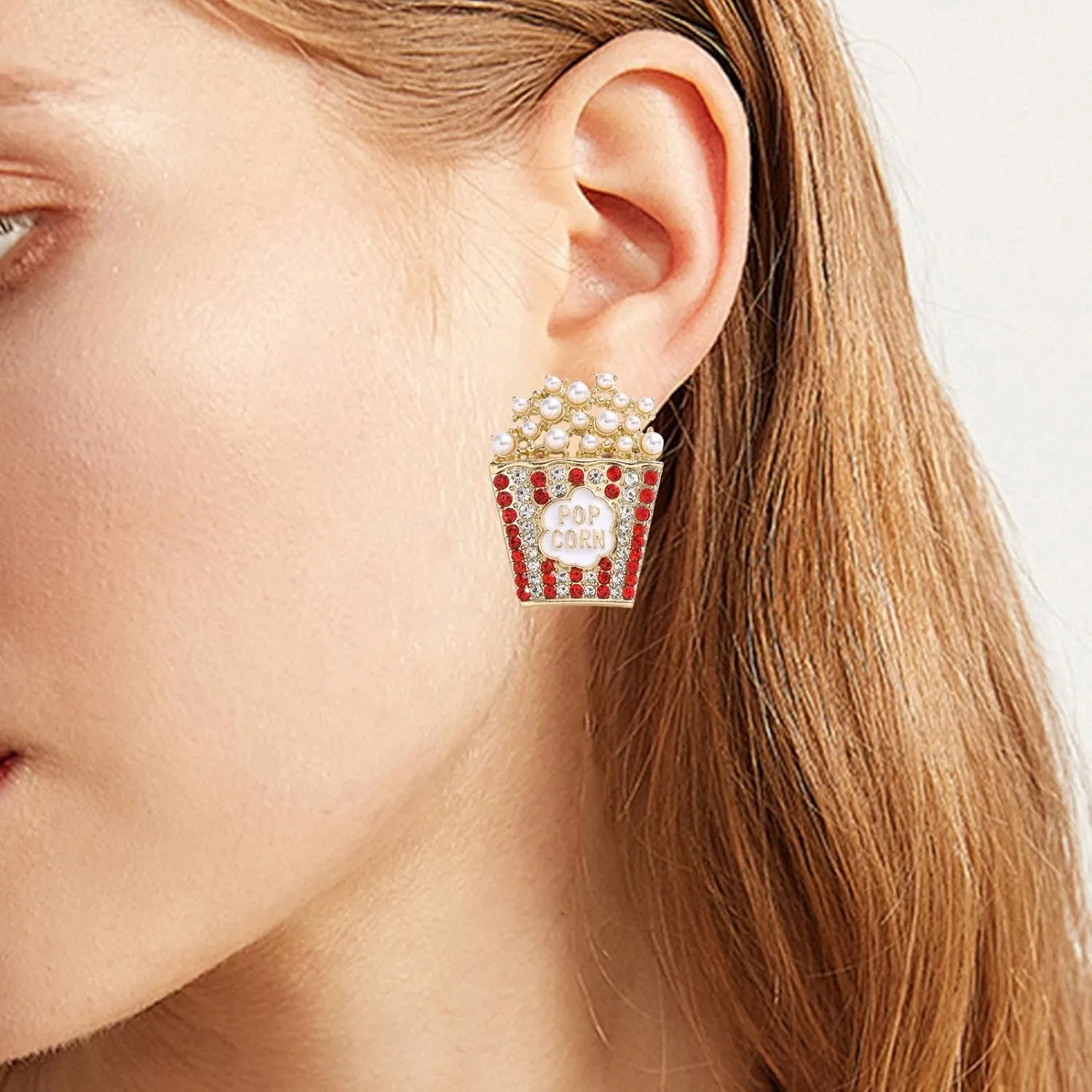 Food Drink Stud Earrings Set for Women, Cute Food-themed Statement Earring Studs with Rhinestone, Fashion Summer Fun Jewelry Gifts