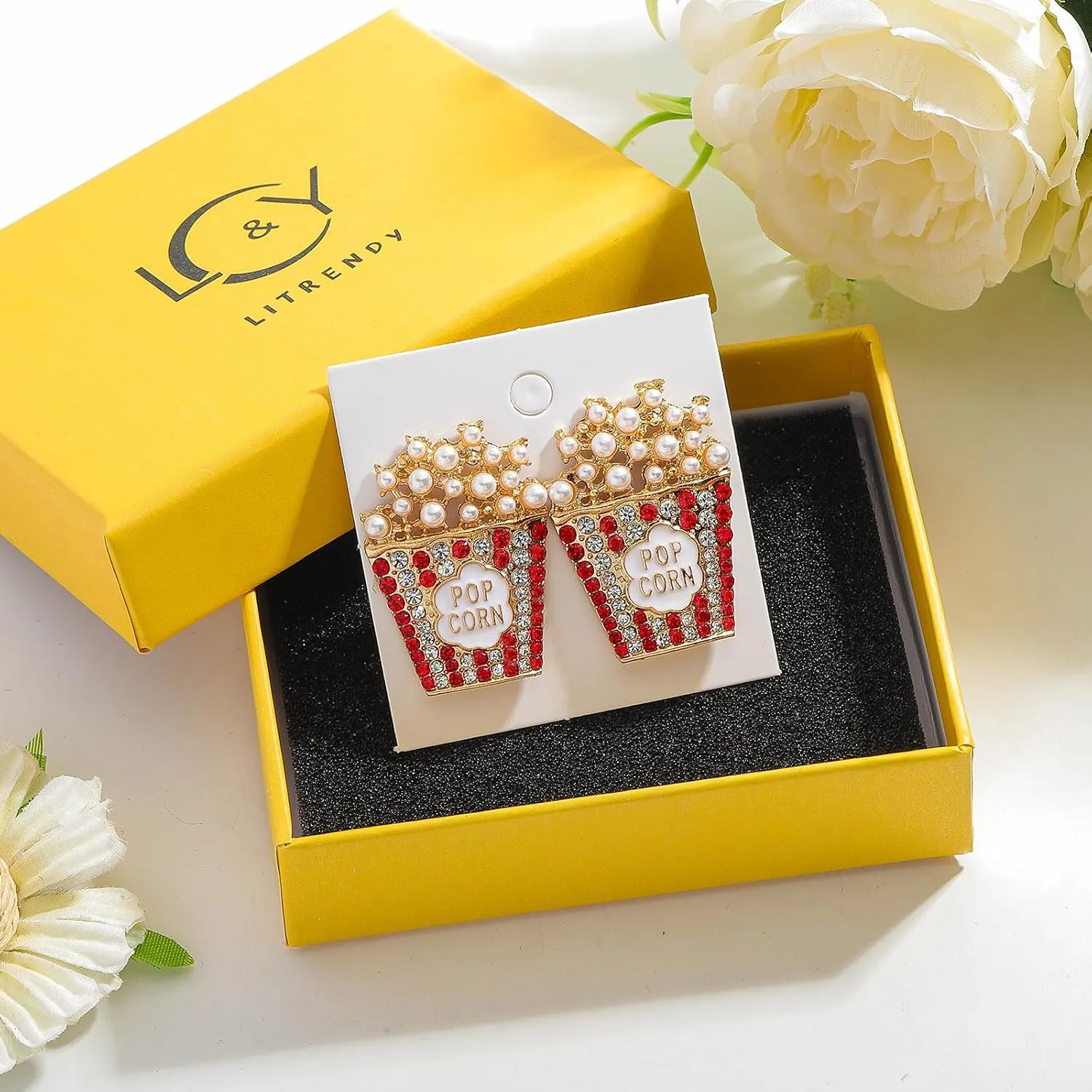 Food Drink Stud Earrings Set for Women, Cute Food-themed Statement Earring Studs with Rhinestone, Fashion Summer Fun Jewelry Gifts