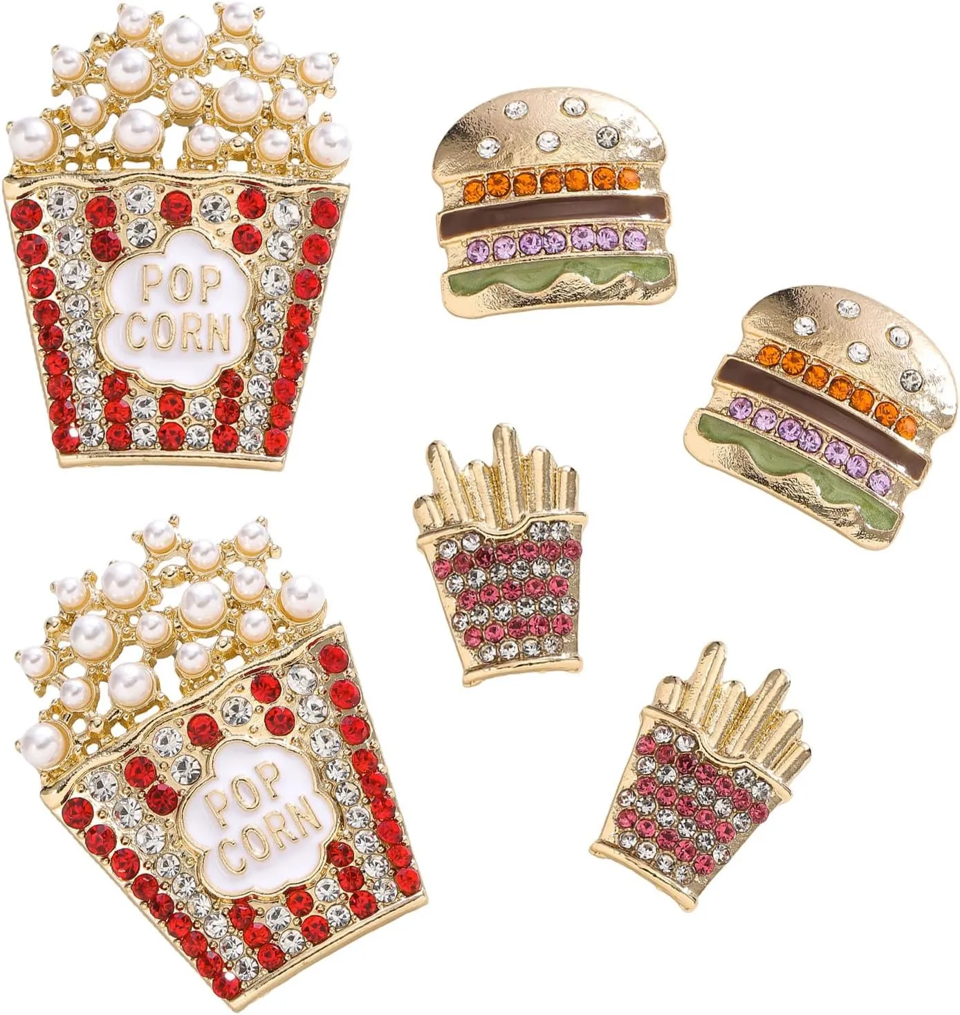 Food Drink Stud Earrings Set for Women, Cute Food-themed Statement Earring Studs with Rhinestone, Fashion Summer Fun Jewelry Gifts