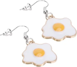 Fried Egg Earrings Cute Enamel Fried Egg Earring Poached Egg Dangle Drop Earrings for Women Girls Lover Kitchen Cooking Statement Jewelry Gifts for Jewelry Women's Drop and Dangle Earrings(4x2cm)