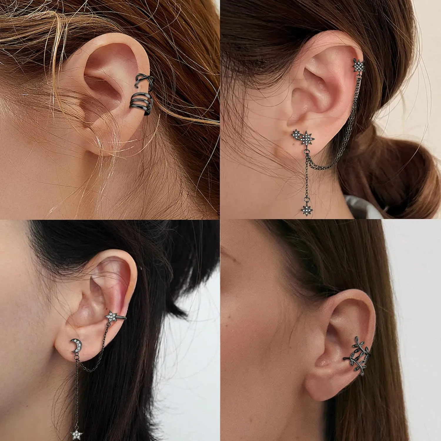 FUNRUN JEWELRY 20Pcs Ear Cuff Earrings for Women Non Piercing Cuff Chain Earrings Adjustable Helix Cartilage Cuff Wrap Earrings Clip on Earrings Jewelry Set