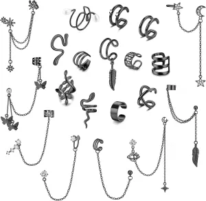 FUNRUN JEWELRY 20Pcs Ear Cuff Earrings for Women Non Piercing Cuff Chain Earrings Adjustable Helix Cartilage Cuff Wrap Earrings Clip on Earrings Jewelry Set