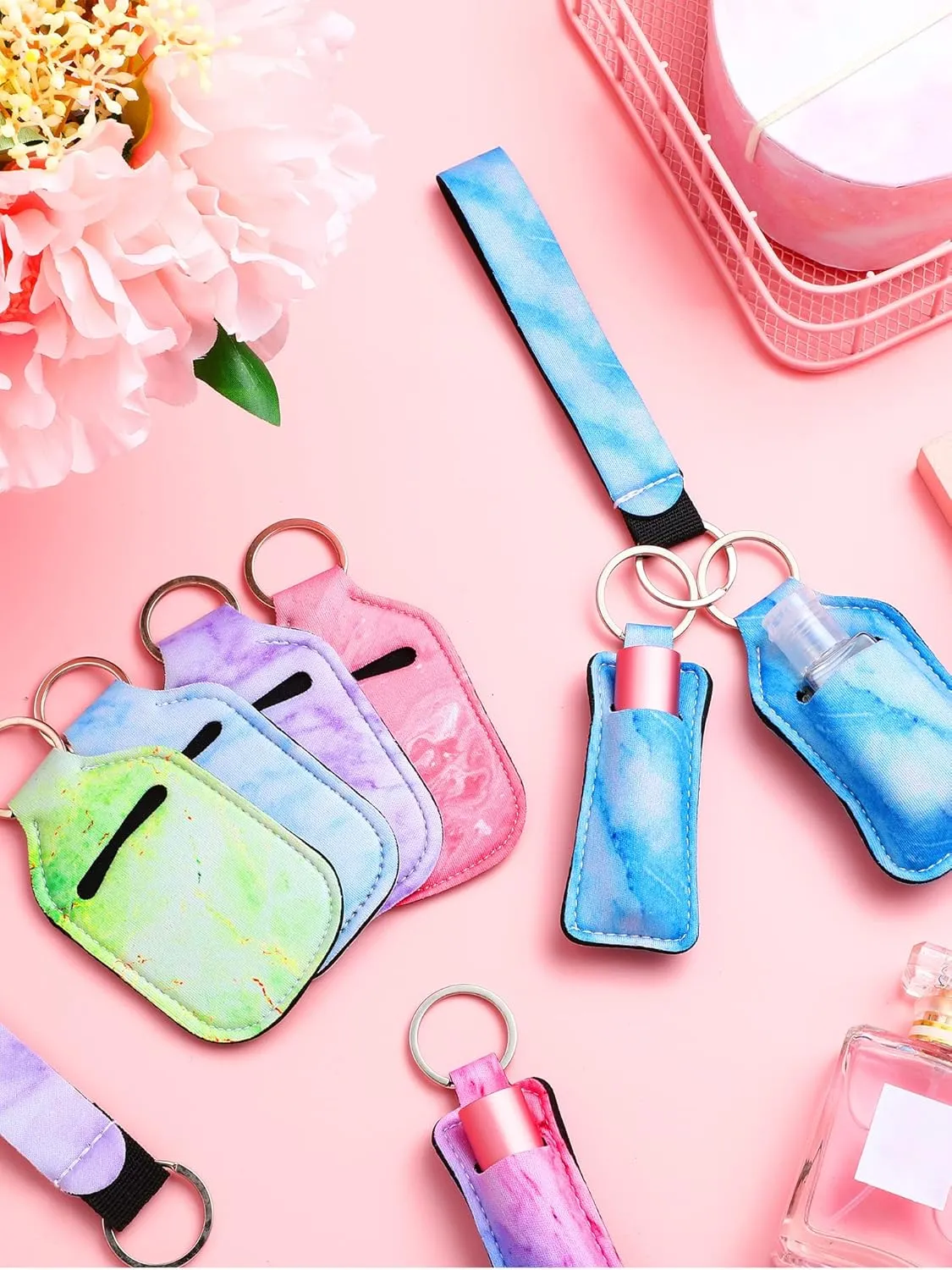 Geiserailie 40 Pcs Hand Sanitizer Keychain Holder Set Travel Bottle Holder Lipstick Case Wristlet Keychain(Chic)