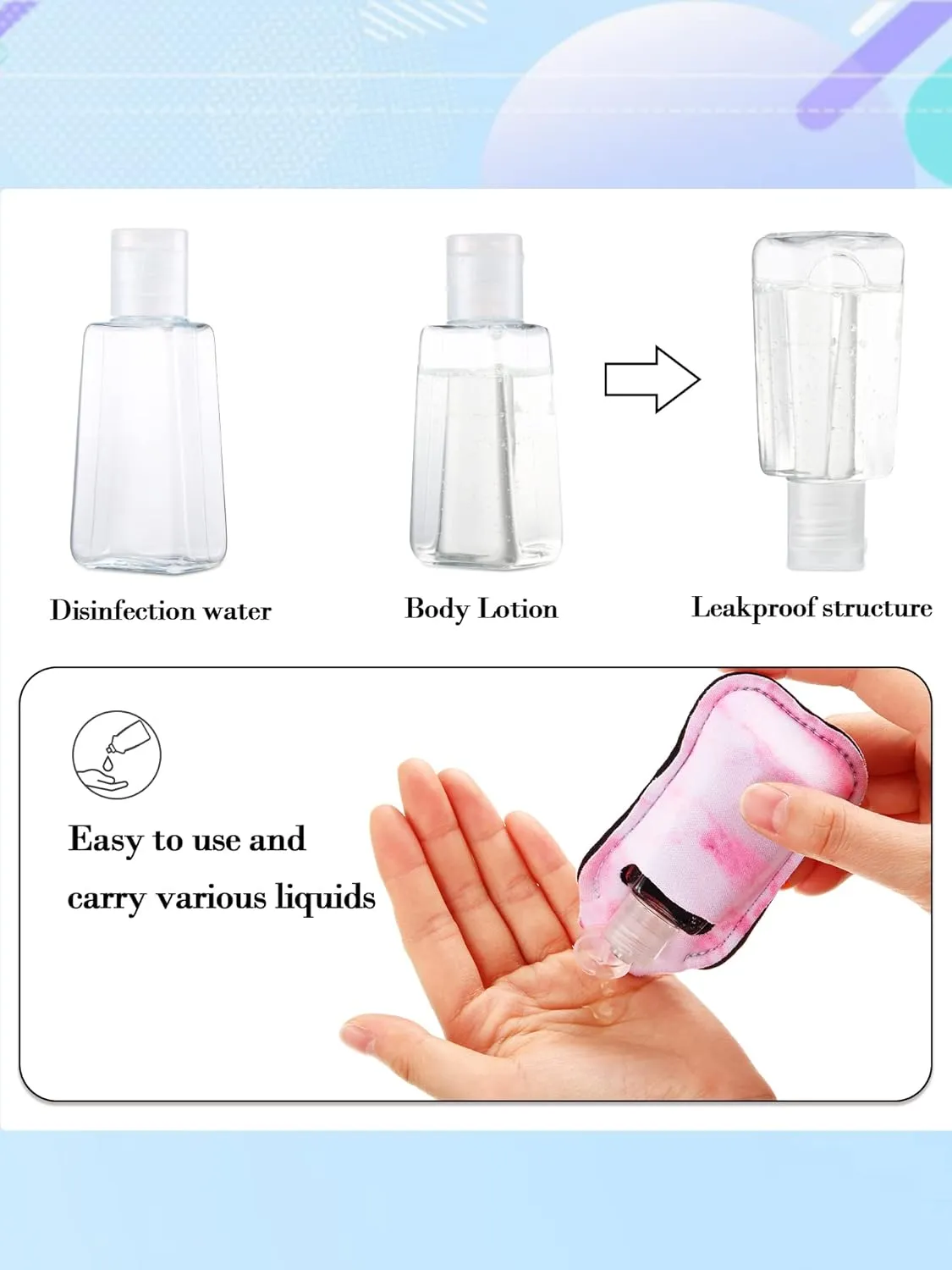 Geiserailie 40 Pcs Hand Sanitizer Keychain Holder Set Travel Bottle Holder Lipstick Case Wristlet Keychain(Chic)