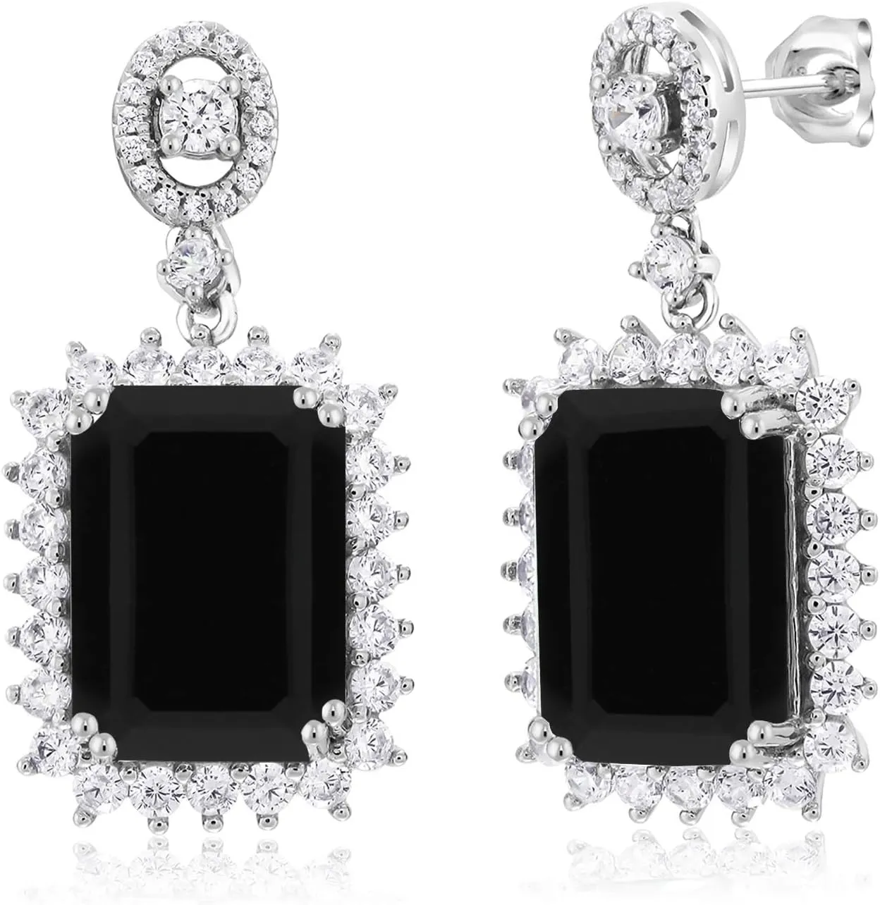 Gem Stone King 10.60 Cttw Black Onyx Dangle Earrings For Women | 925 Sterling Silver | Gemstone December Birthstone | Emerald Cut 14X10MM