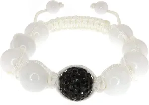 Gem Stone King 10MM Black Crystal Micro Pave and White Balls Adjustable Bracelet For Women