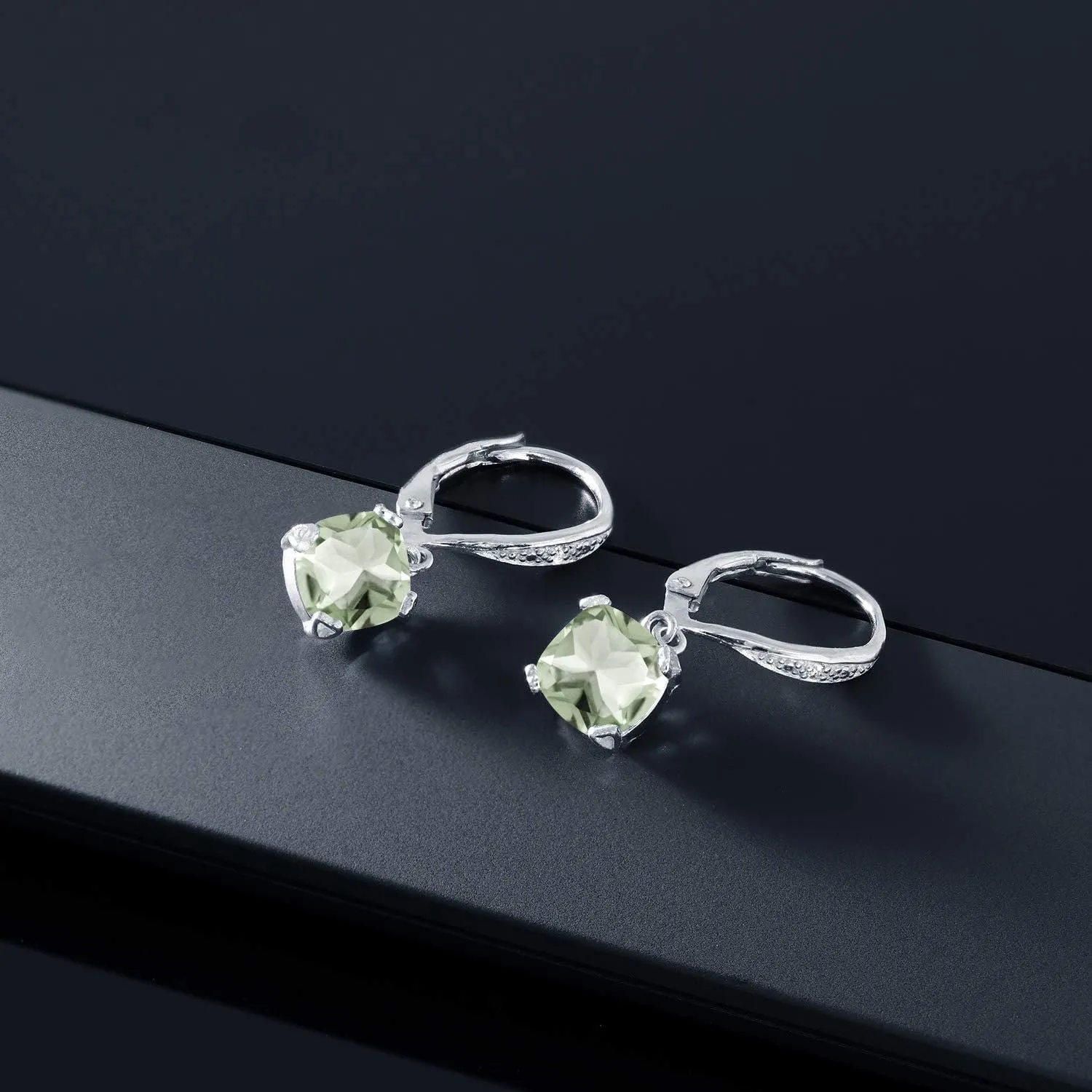 Gem Stone King 7MM Cushion Cut Gemstone Birthstone and White Diamond Drop Dangle Earrings For Women | 925 Sterling Silver | Fine Jewelry Gifts for Her Mom Women Wife