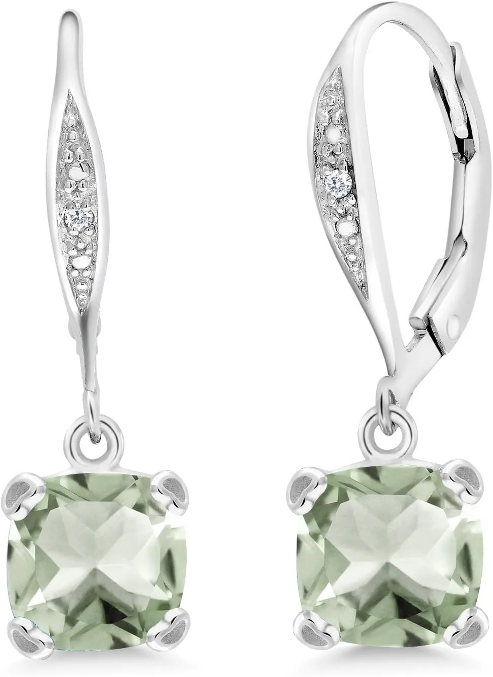 Gem Stone King 7MM Cushion Cut Gemstone Birthstone and White Diamond Drop Dangle Earrings For Women | 925 Sterling Silver | Fine Jewelry Gifts for Her Mom Women Wife