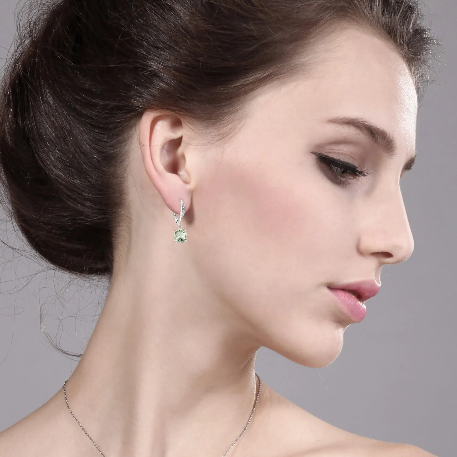 Gem Stone King 7MM Cushion Cut Gemstone Birthstone and White Diamond Drop Dangle Earrings For Women | 925 Sterling Silver | Fine Jewelry Gifts for Her Mom Women Wife