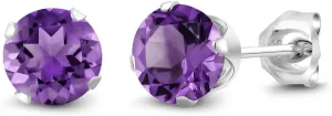 Gem Stone King 925 Sterling Silver Purple Amethyst Stud Earrings For Women Men (1.50 Carat Cttw, Round 6MM)