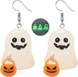 Ghost EarringsSpooky Halloween Earrings Necklace Set for Women Pumpkin Ghost Glow In The Dark Dangle Earrings3d Light Up Candy Corn Necklaces Holiday Jewelry Gifts