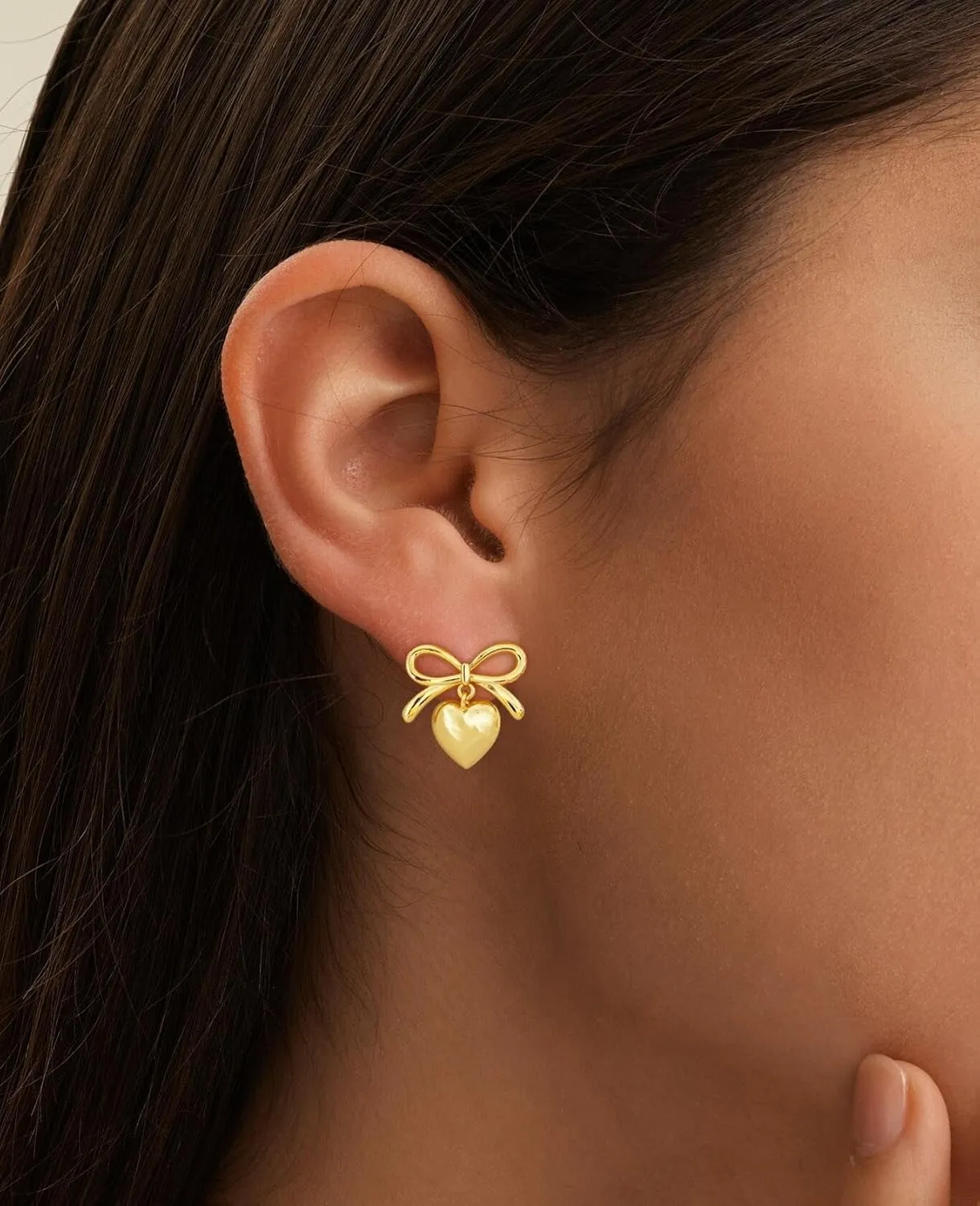 Gold Bow Earrings for Women Trendy, Cute Bow Stud Earring 14k Gold Plated Dainty Ribbon Pearl Bow Drop Dangle Earrings Hypoallergenic Gold Earrings Sparkly Christmas Earrings for Women Jewelry Gift