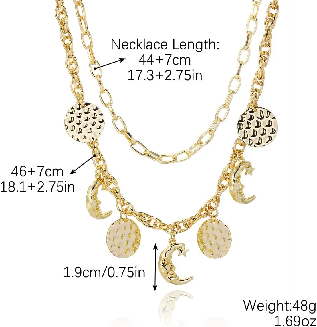 Gold Charm Necklace for Women 14k Gold Dainty Chunky Chain Evil Eye Moon Pearl Beads Shell Charm Necklace Summer Beach Seashell Jewelry for Women