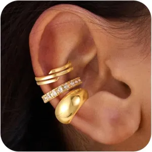 Gold Ear Cuff Earrings for Women Non Piercing, 14K Gold Plated Cuff Earrings for Women, Hypoallergenic Cubic Zirconia Cartilage Hoop Earring Fashion Jewelry Set