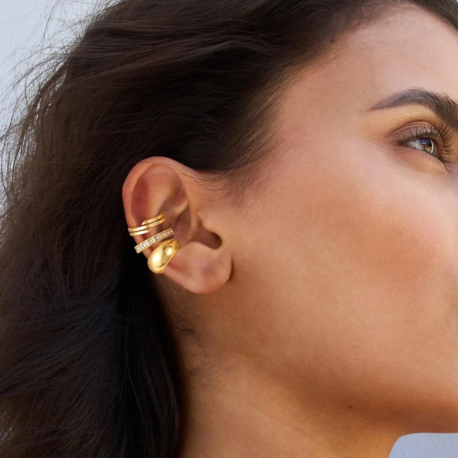 Gold Ear Cuff Earrings for Women Non Piercing, 14K Gold Plated Cuff Earrings for Women, Hypoallergenic Cubic Zirconia Cartilage Hoop Earring Fashion Jewelry Set