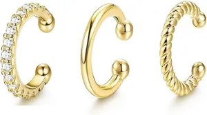 Gold Ear Cuffs for Women Non Piercing, 14K Gold Plated/925 Sterling Silver Ear Cuff Earrings for Women Trendy Thin Cubic Zirconia Huggie Hoop Cartilage Earring Ear Cuffs for Women Jewelry Gif