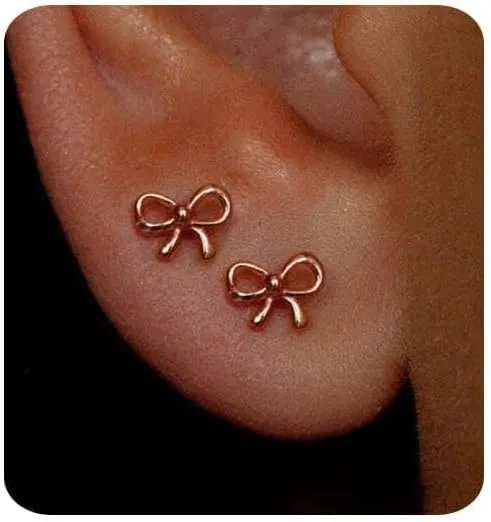Gold Earrings for Women 14K Gold Stud Earring Dainty Minimalist Simple Small Bow Earrings Jewelry Gift for Her