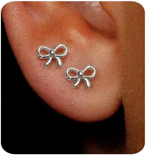 Gold Earrings for Women 14K Gold Stud Earring Dainty Minimalist Simple Small Bow Earrings Jewelry Gift for Her