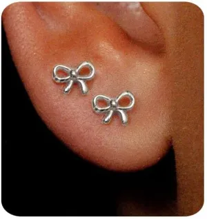 Gold Earrings for Women 14K Gold Stud Earring Dainty Minimalist Simple Small Bow Earrings Jewelry Gift for Her