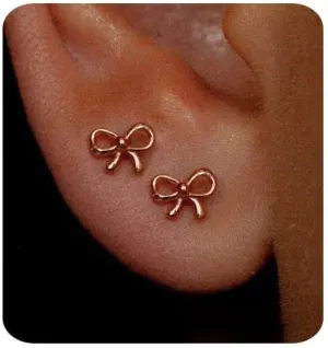 Gold Earrings for Women 14K Gold Stud Earring Dainty Minimalist Simple Small Bow Earrings Jewelry Gift for Her