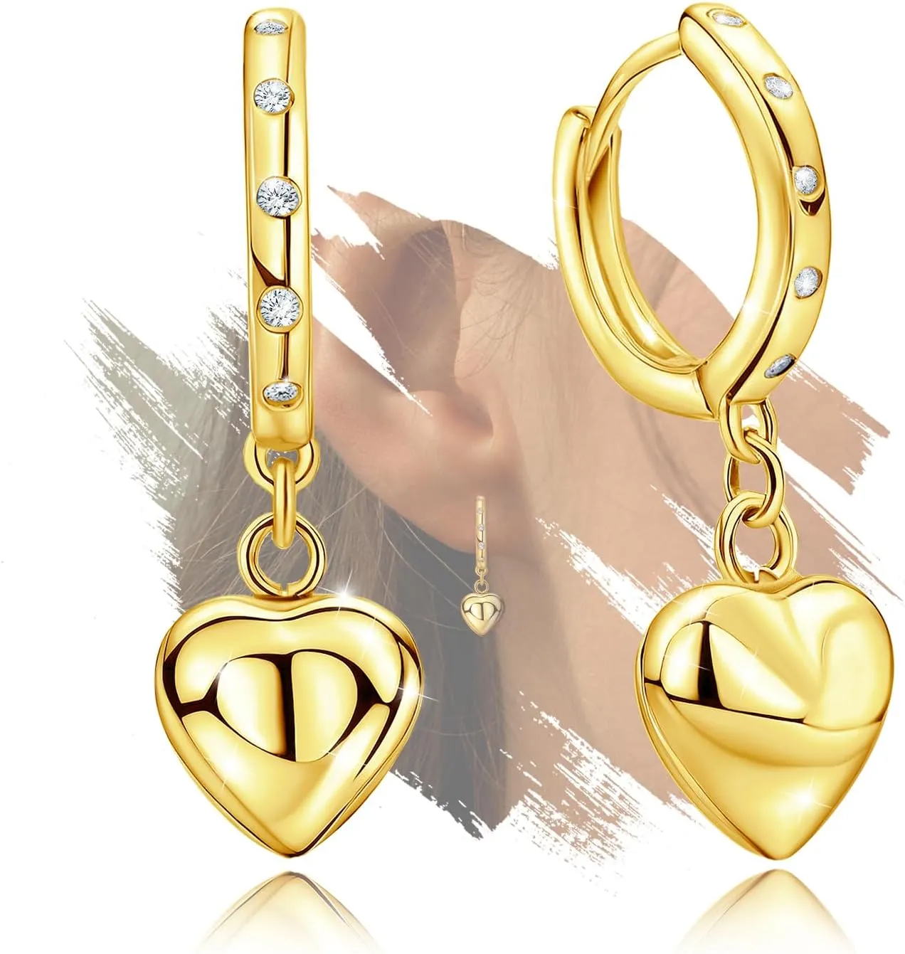 Gold Heart Hoop Earrings for Teen Girls Women - Sterling Silver Love Heart Earrings Hypoallergenic White Cubic Zirconia Heart Shaped Earrings Lightweight Loop Earring Gifts for Granddaughter Christmas