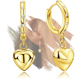 Gold Heart Hoop Earrings for Teen Girls Women - Sterling Silver Love Heart Earrings Hypoallergenic White Cubic Zirconia Heart Shaped Earrings Lightweight Loop Earring Gifts for Granddaughter Christmas