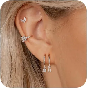Gold Hoop Earrings for Women Trendy, Dainty Gold Stud Earrings 14K Gold Plated CZ Huggie Hoop Earrings Set Small Dangle Earrings Cute Cartilage Earring Sets for Multiple Piercing Jewelry Gifts