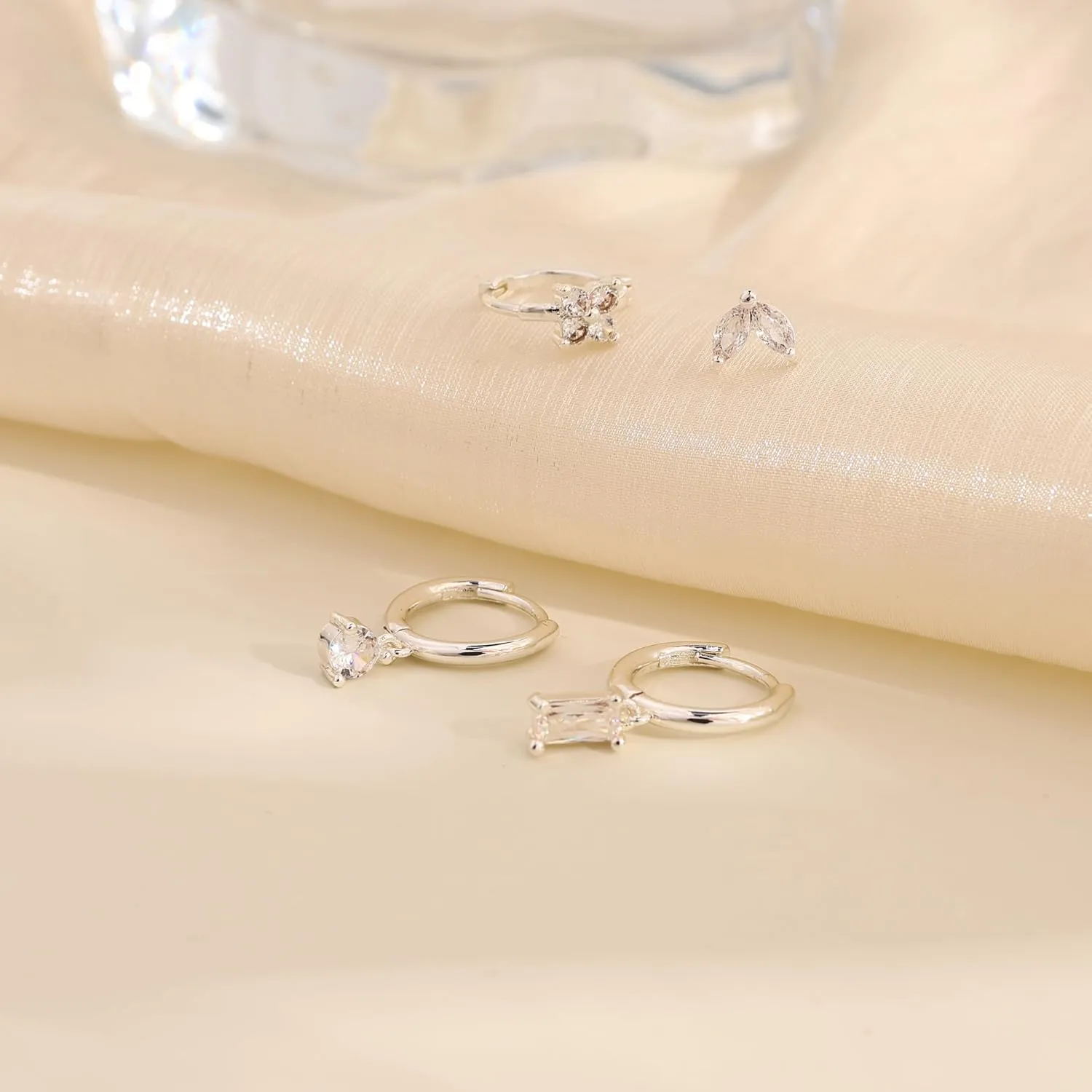 Gold Hoop Earrings for Women Trendy, Dainty Gold Stud Earrings 14K Gold Plated CZ Huggie Hoop Earrings Set Small Dangle Earrings Cute Cartilage Earring Sets for Multiple Piercing Jewelry Gifts