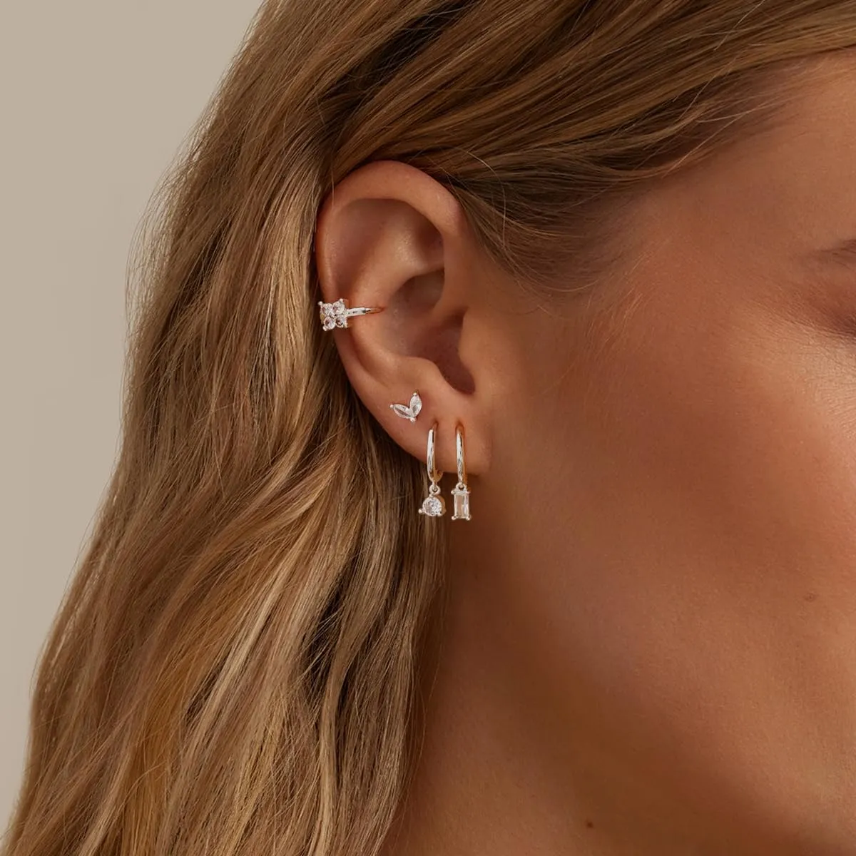 Gold Hoop Earrings for Women Trendy, Dainty Gold Stud Earrings 14K Gold Plated CZ Huggie Hoop Earrings Set Small Dangle Earrings Cute Cartilage Earring Sets for Multiple Piercing Jewelry Gifts