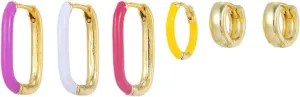 Gold Plated Huggie Hoop Earrings Set, Colorful Enamel U-Shaped Ear Cuffs, 6 Pieces Earring Jewelry Set for Women Valentine's Gift