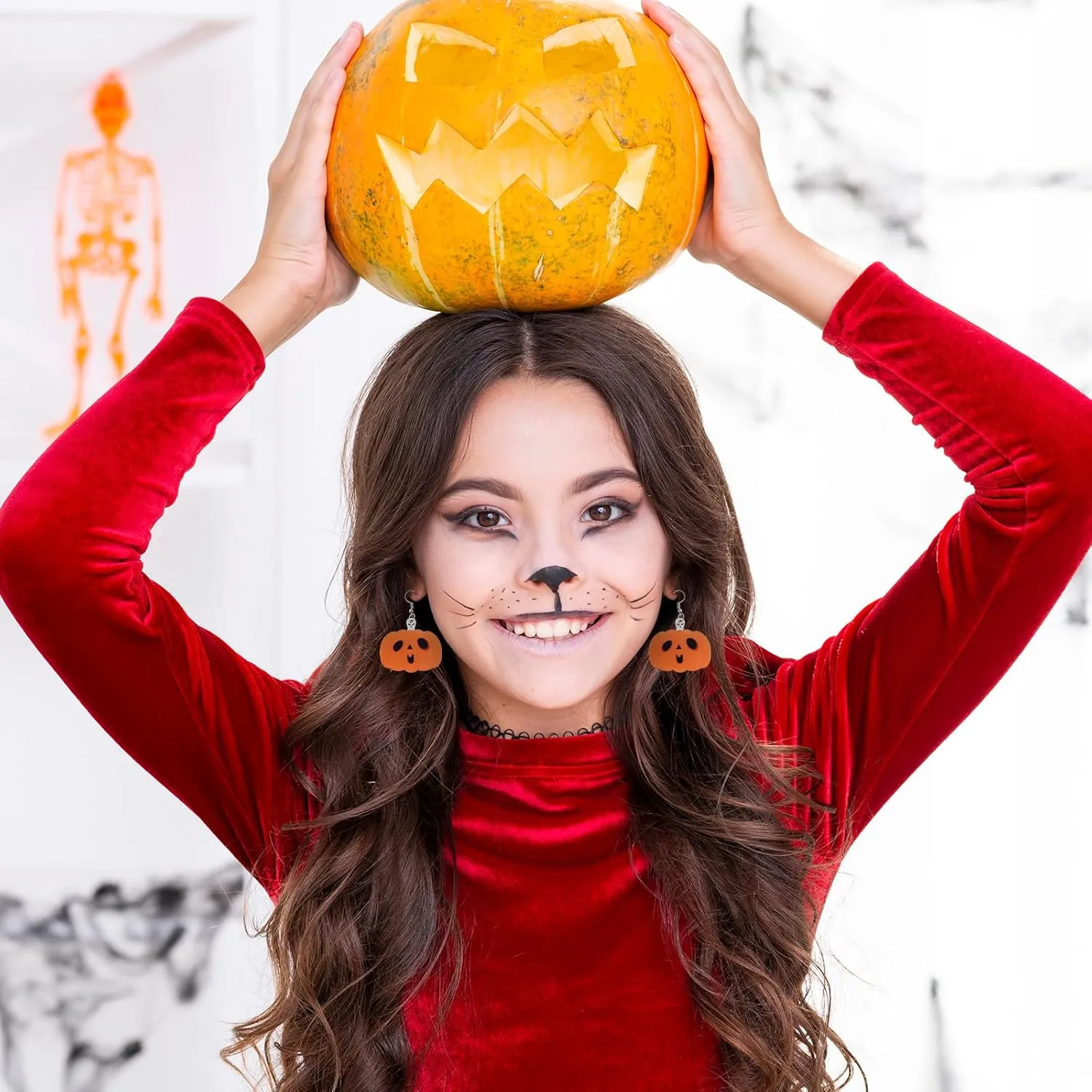 Halloween Dangle Earrings for Women Men: Cute Fall Pumpkin Cat Ghost Earrings - Spooky Light Up Glow in the Dark - Hot Topic Witch Spider Web Jewelry