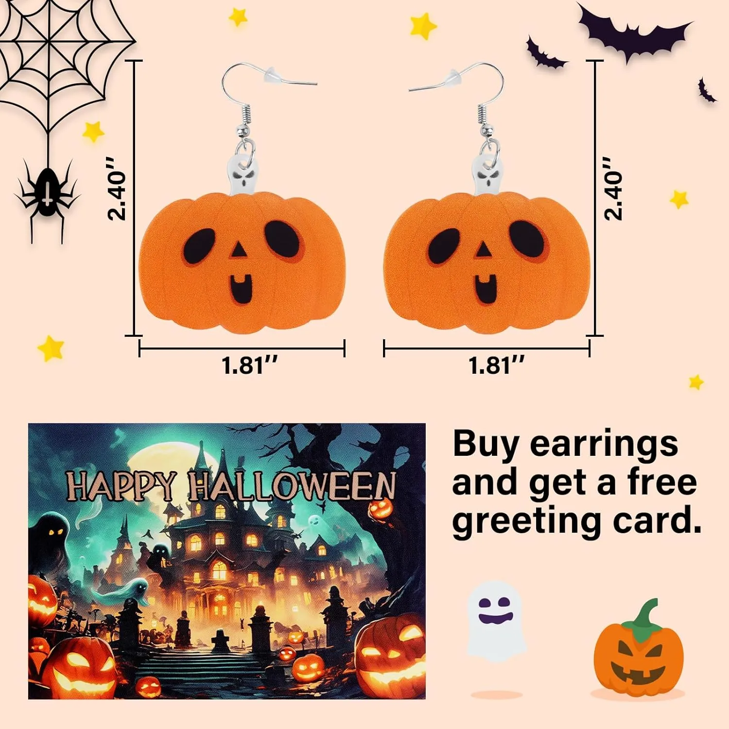 Halloween Dangle Earrings for Women Men: Cute Fall Pumpkin Cat Ghost Earrings - Spooky Light Up Glow in the Dark - Hot Topic Witch Spider Web Jewelry