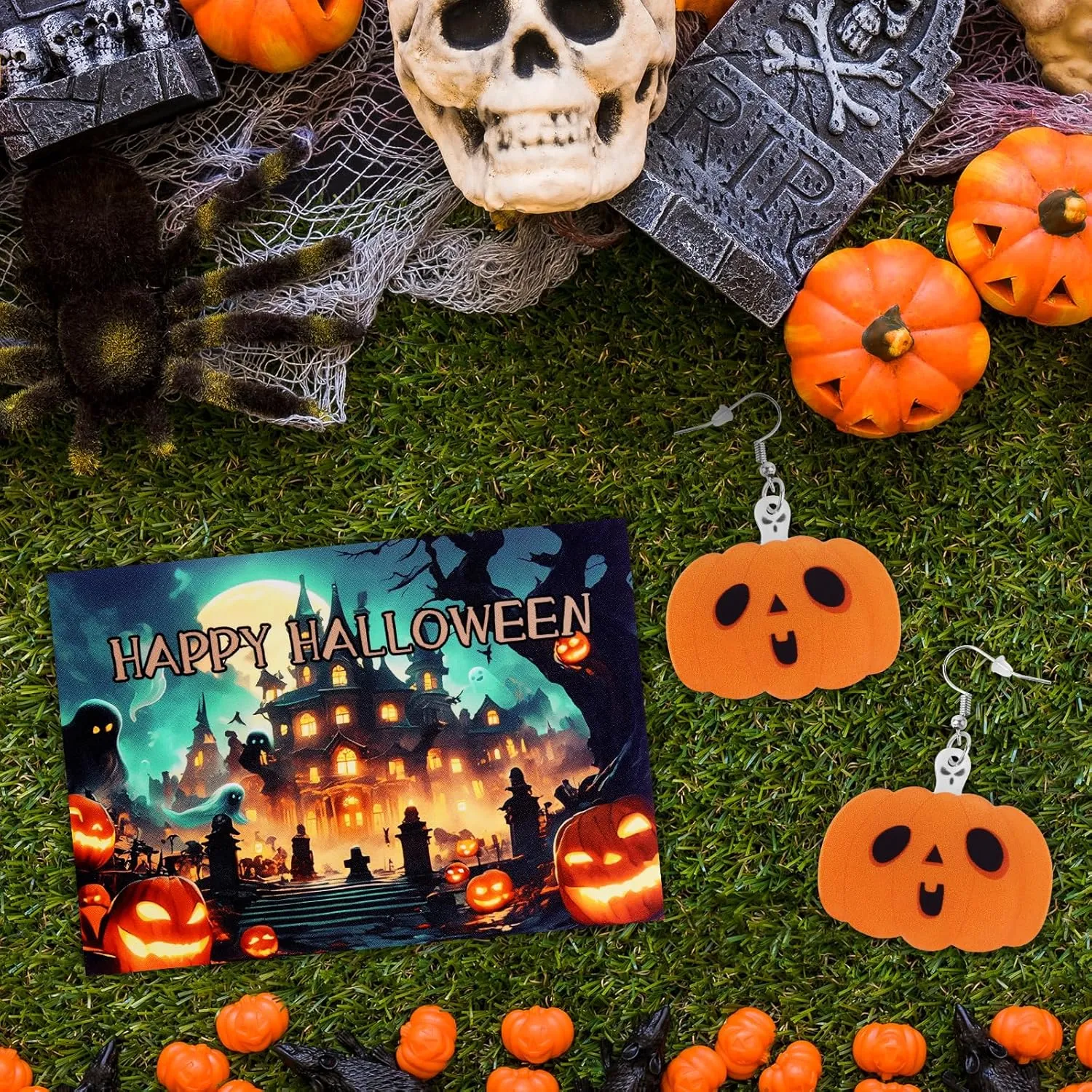 Halloween Dangle Earrings for Women Men: Cute Fall Pumpkin Cat Ghost Earrings - Spooky Light Up Glow in the Dark - Hot Topic Witch Spider Web Jewelry