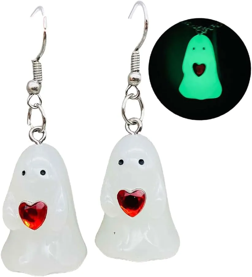 Halloween Ghost Earrings for Women 3D Ghost Pumpkin Corn Earrings Glow-In-The-Dark Spooky Earrings Dangle Halloween Jewelry