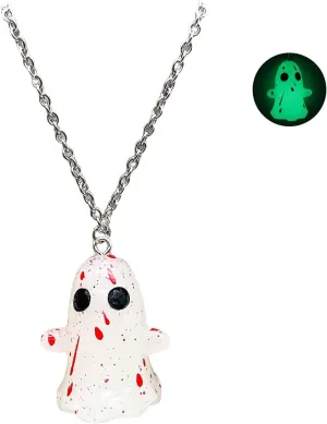 Halloween Ghost Necklace Earrings for Women Glow-in-the-Dark Jewelry Set 3D Resin Ghost Blood Pumpkin Dangle Earrings Spooky Earrings Halloween Jewelry Gifts