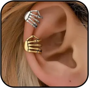 Halloween Skeleton Hand Ear Cuffs for Women Halloween Clip on Earrings Gold Silver Skeleton Hand Cuff Earrings Set Non Piercing Statement Earrings Halloween Costume Jewelry