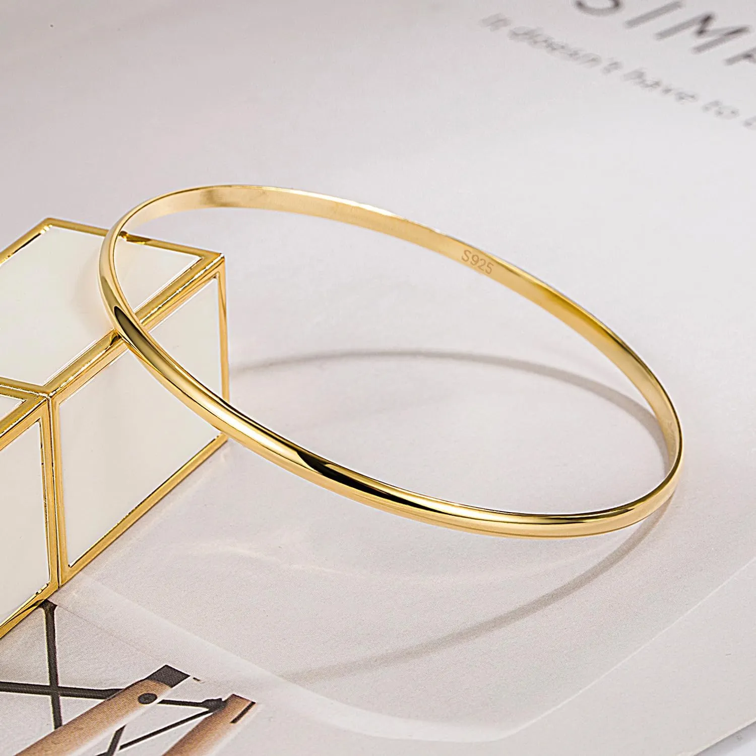 H&Beautimer Solid 925 Sterling Silver Bangle Bracelet 0.08'' Twisted/Glossy Bracelet for Women Girls 24K Gold/Rose Gold Round Bangle 1/2/3 Loop Party Jewelry Thanksgiving Gift
