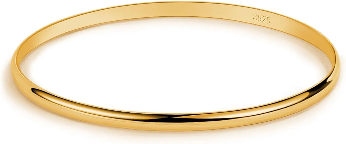 H&Beautimer Solid 925 Sterling Silver Bangle Bracelet 0.08'' Twisted/Glossy Bracelet for Women Girls 24K Gold/Rose Gold Round Bangle 1/2/3 Loop Party Jewelry Thanksgiving Gift