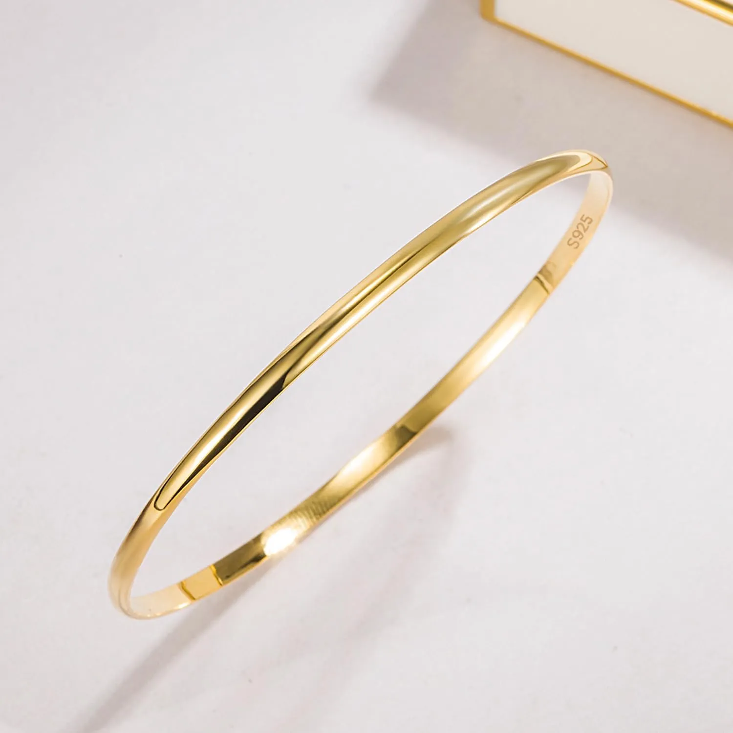 H&Beautimer Solid 925 Sterling Silver Bangle Bracelet 0.08'' Twisted/Glossy Bracelet for Women Girls 24K Gold/Rose Gold Round Bangle 1/2/3 Loop Party Jewelry Thanksgiving Gift