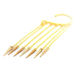 Handmade Gold Chain Ear Cuff Spike Earrings Long Non Pierced Ear Cuffs Dangle Fake Piercing Earring Boho Festival Ear Wrap No Piercing Jewelry Gift