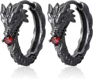 Hanreshe Copper Dragon Hoop Earrings Silver Plated Fashion Jewelry Small Dragon Earrings for Men Women Gift
