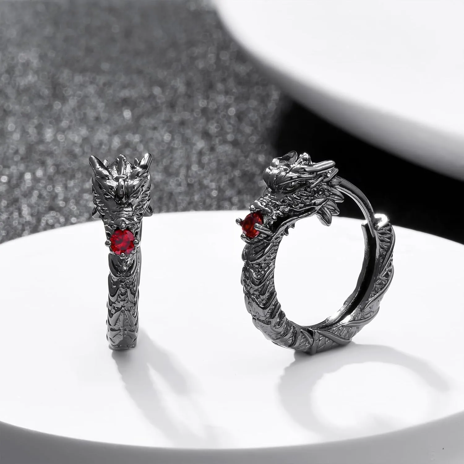 Hanreshe Copper Dragon Hoop Earrings Silver Plated Fashion Jewelry Small Dragon Earrings for Men Women Gift