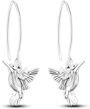 Hapour 925 Sterling Silver Hummingbird Hoop Earrings for Women, Peace Dove Bird Dangle Earrings Hypoallergenic Jewelry Memorial Hummingbirds Gifts for Her