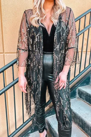 Hazel Blues® | Sequin Open Front Sheer Cardigan